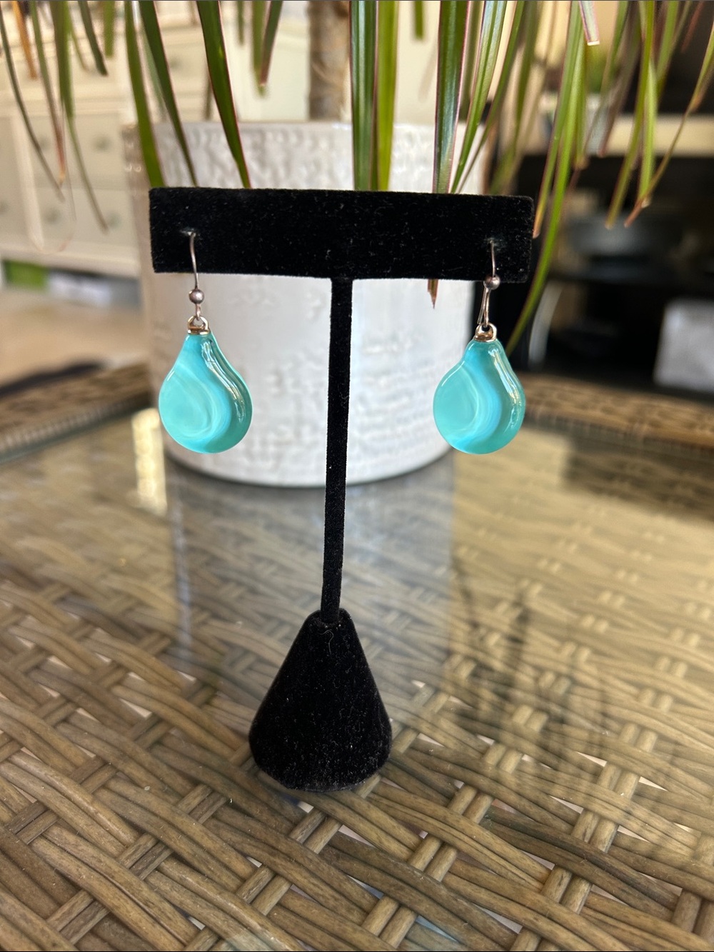 Turquoise Teardrop Glass Dangle Earrings - Women Jewelry
